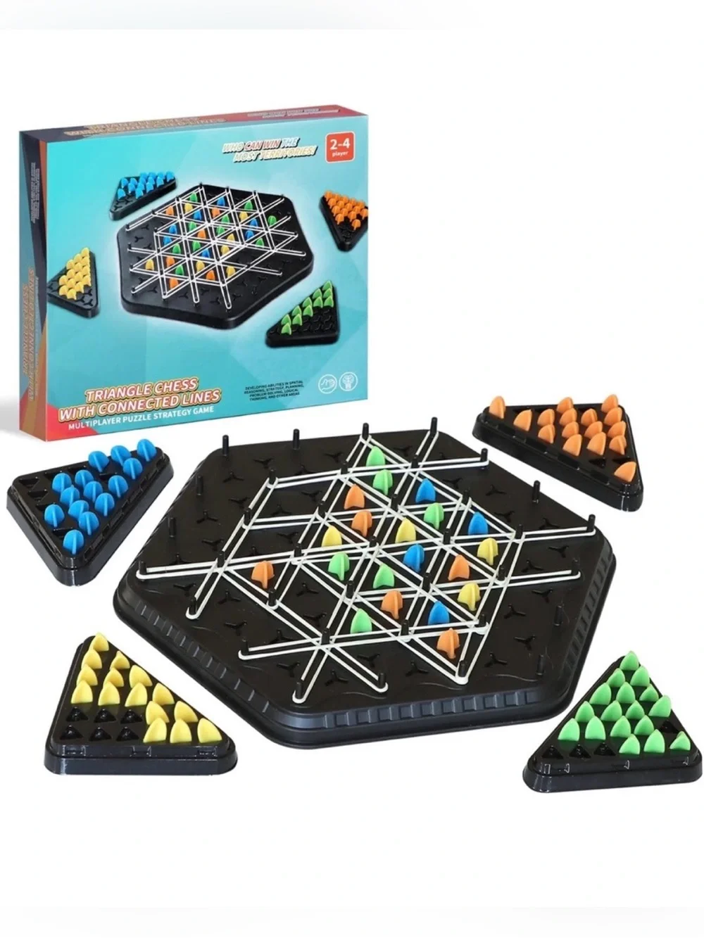 Triangle Chess Strategy Board Game - Multi-Color Hex Playset